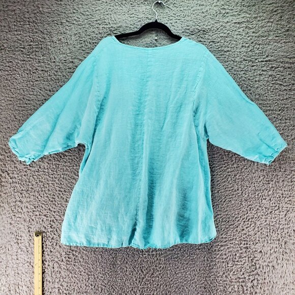 La Fixsun Top Womens Small Turquoise Blue 3/4 Sleeve Linen Tunic Blouse - Picture 7 of 8